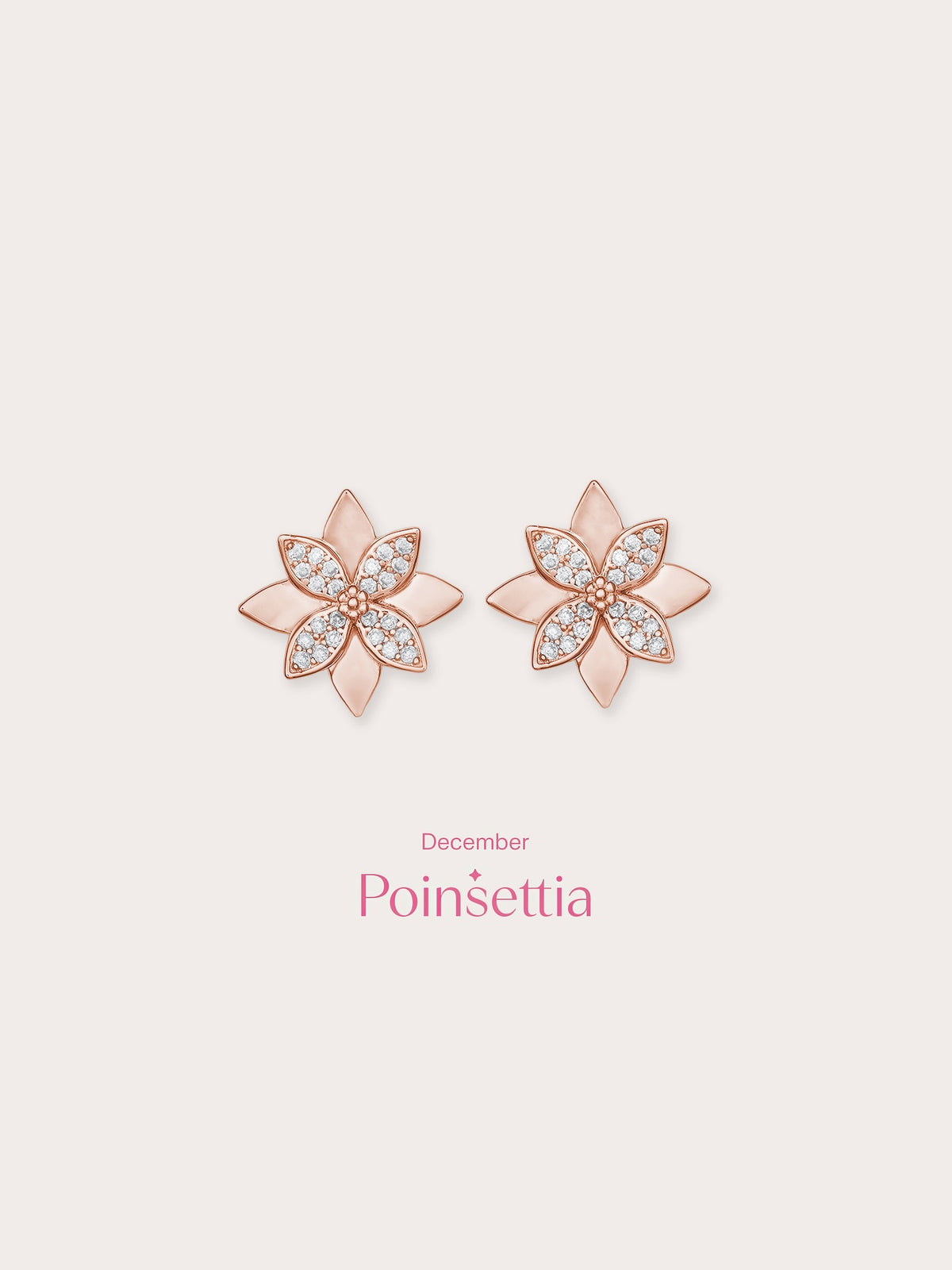 Poinsettia Stud Earrings 18K Rose Gold (4) – Mondays Made Flower & Birthstone Jewelry Singapore