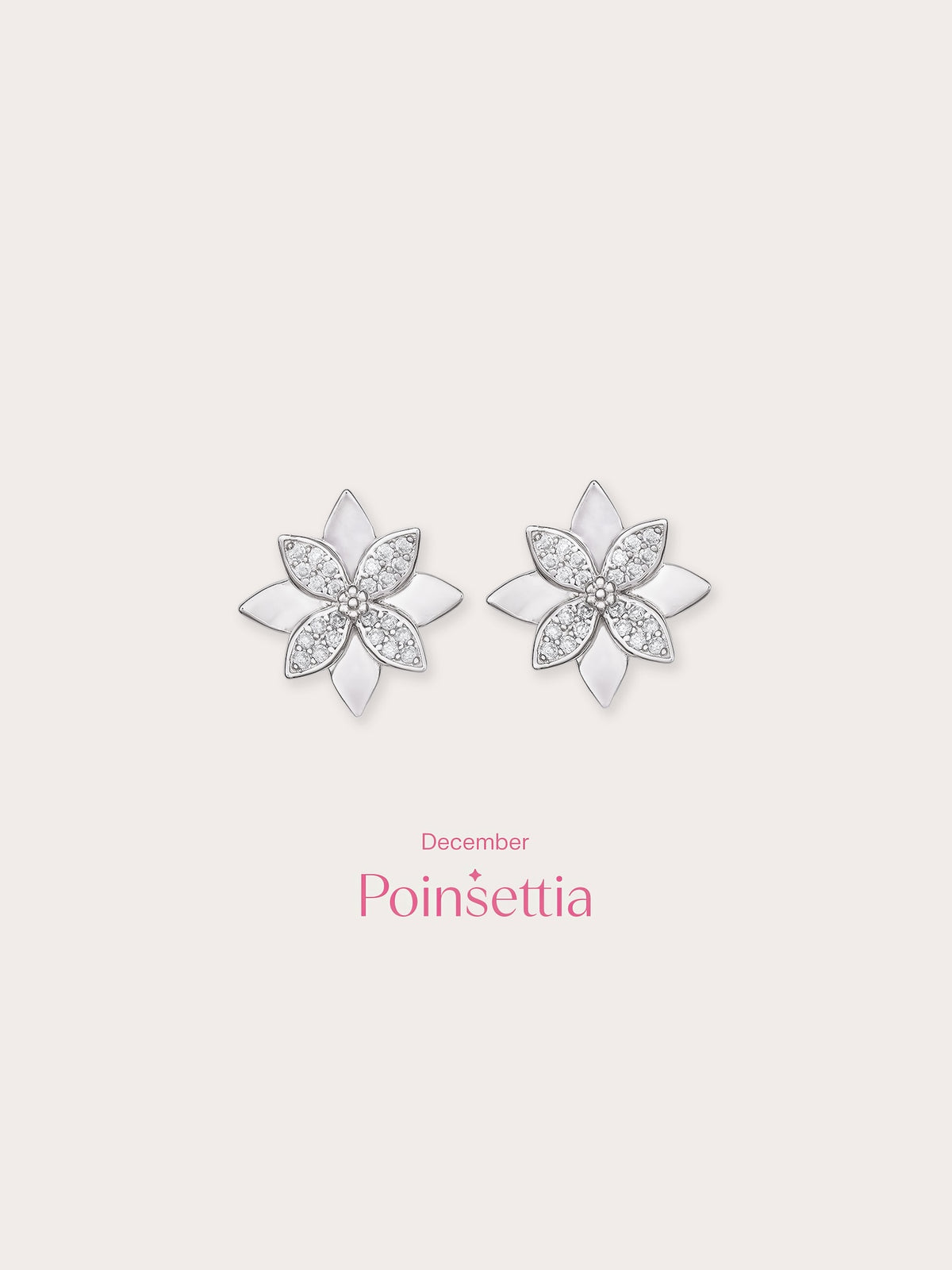 Poinsettia Stud Earrings S925 Silver Rhodium (6) – Mondays Made Flower & Birthstone Jewelry Singapore