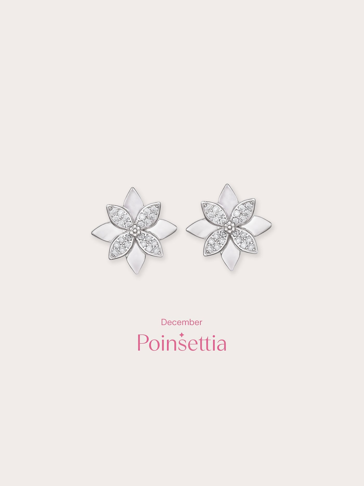 Poinsettia Stud Earrings S925 Silver Rhodium (6) – Mondays Made Flower & Birthstone Jewelry Singapore