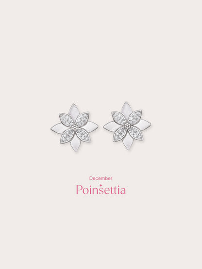 Poinsettia Stud Earrings S925 Silver Rhodium (6) – Mondays Made Flower & Birthstone Jewelry Singapore