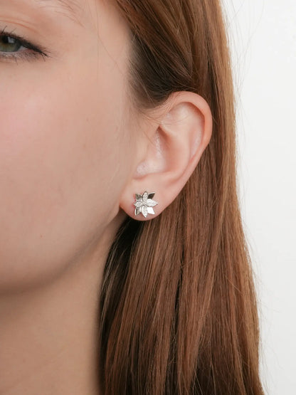 Poinsettia Stud Earrings S925 Silver Rhodium (4) – Mondays Made Flower & Birthstone Jewelry Singapore