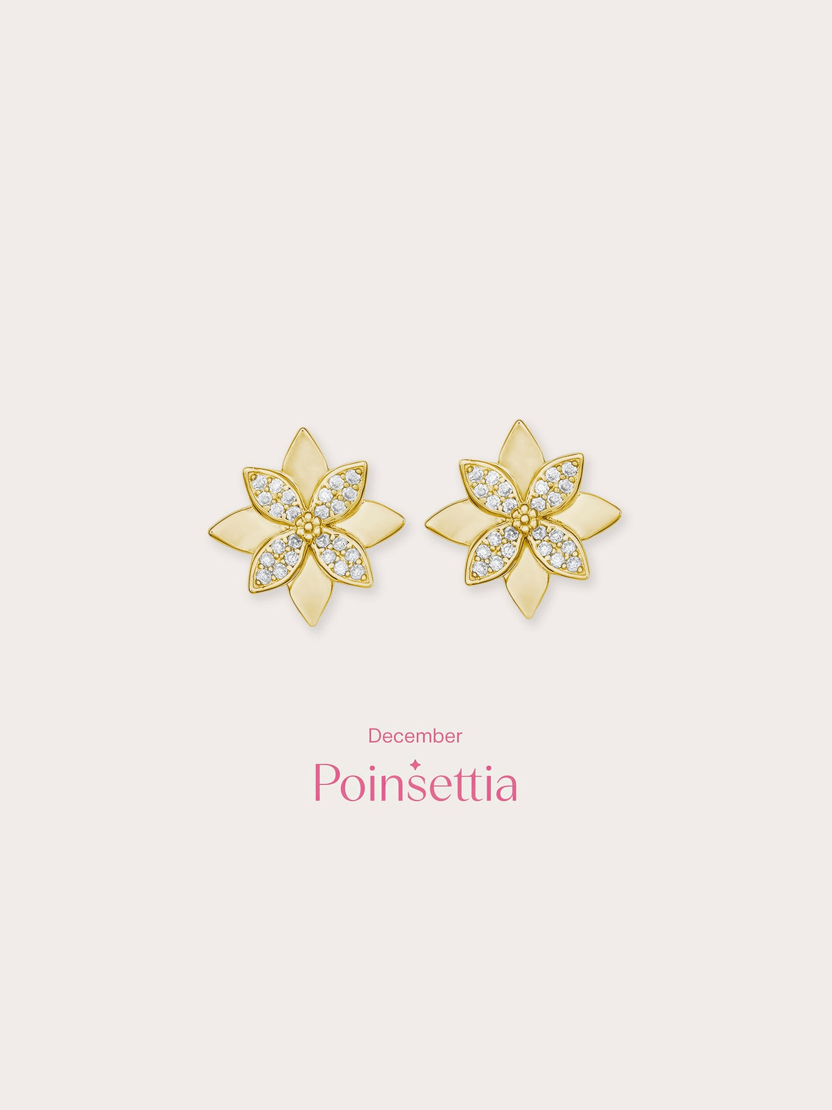 Poinsettia Stud Earrings 18K Gold (4) – Mondays Made Flower & Birthstone Jewelry Singapore