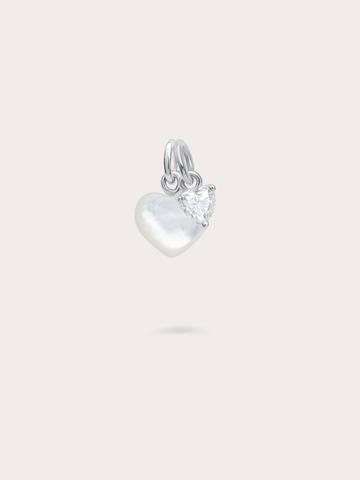 Puffy Heart Charm Set Mother of Pearl S925 Silver Rhodium – Mondays Made Flower & Birthstone Jewelry Singapore