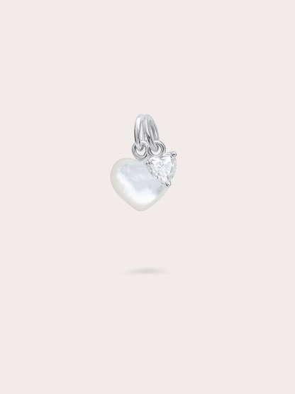 Puffy Heart Charm Set Mother of Pearl S925 Silver Rhodium – Mondays Made Flower & Birthstone Jewelry Singapore