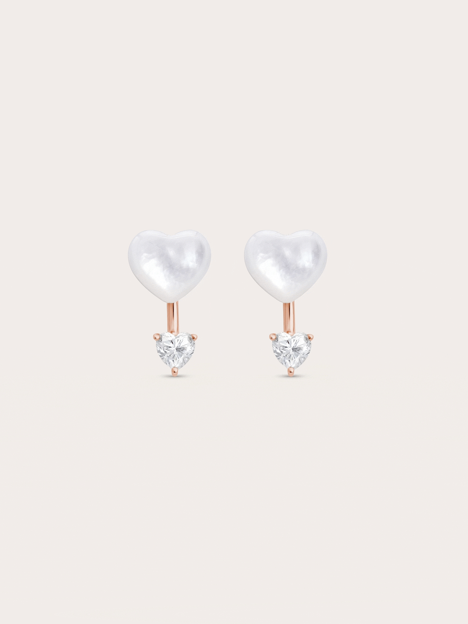 Puffy Heart Ear Jacket Earrings Mother of Pearl 18K Rose Gold – Mondays Made Flower & Birthstone Jewelry Singapore