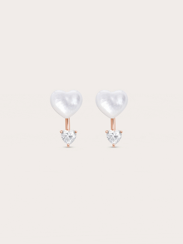 Puffy Heart Ear Jacket Earrings Mother of Pearl 18K Rose Gold – Mondays Made Flower & Birthstone Jewelry Singapore