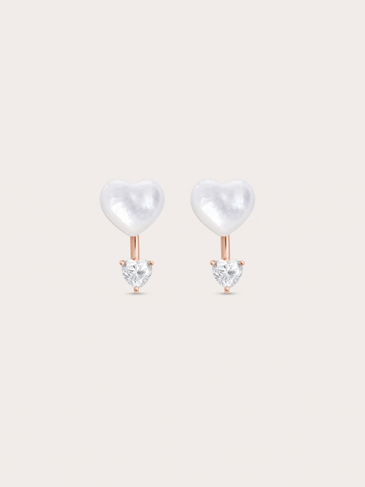 Puffy Heart Ear Jacket Earrings Mother of Pearl 18K Rose Gold – Mondays Made Flower & Birthstone Jewelry Singapore