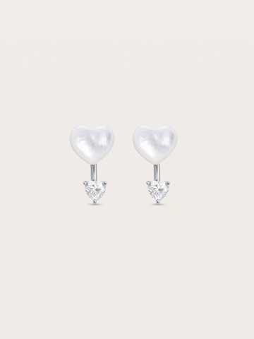 Puffy Heart Ear Jacket Earrings Mother of Pearl S925 Silver Rhodium – Mondays Made Flower & Birthstone Jewelry Singapore