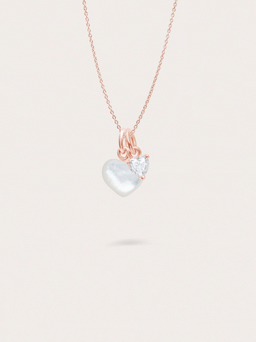 Puffy Heart Necklace Set Mother of Pearl 18K Rose Gold – Mondays Made Flower & Birthstone Jewelry Singapore