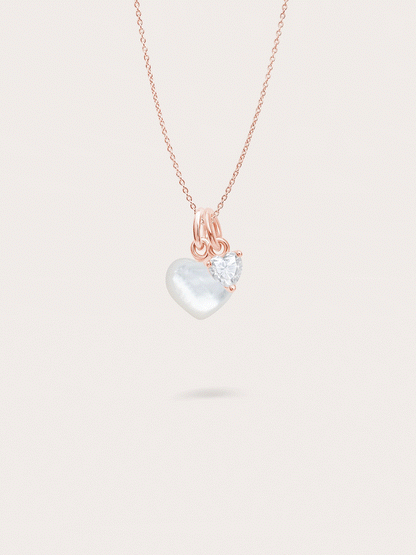 Puffy Heart Necklace Set Mother of Pearl 18K Rose Gold – Mondays Made Flower & Birthstone Jewelry Singapore