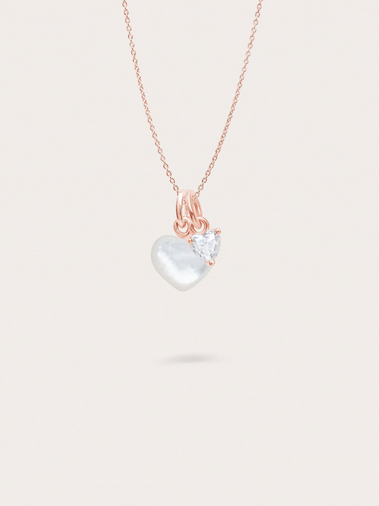 Puffy Heart Necklace Set Mother of Pearl Rose Gold – Mondays Made Demi-Fine Flower & Gemstone Jewelry Singapore