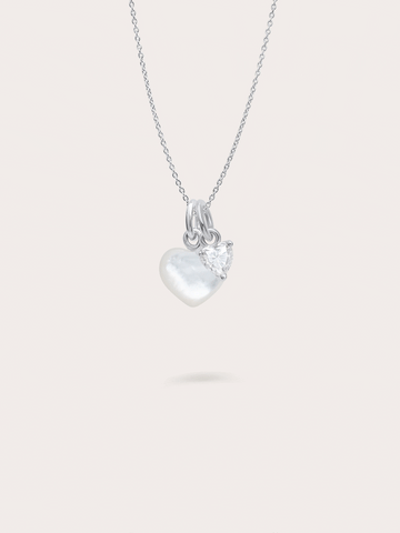Puffy Heart Necklace Set Mother of Pearl S925 Silver Rhodium – Mondays Made Flower & Birthstone Jewelry Singapore