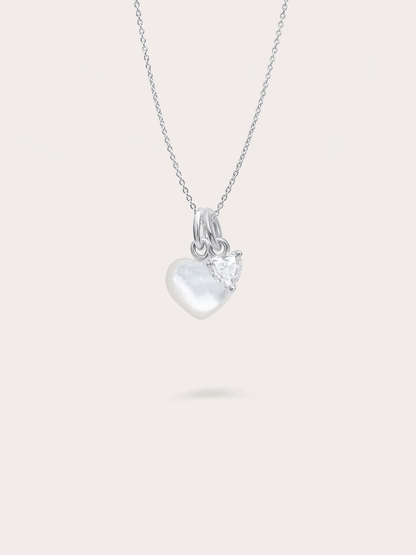 Puffy Heart Necklace Set Mother of Pearl S925 Silver Rhodium – Mondays Made Flower & Birthstone Jewelry Singapore