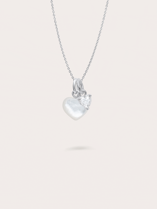 Puffy Heart Necklace Set Mother of Pearl S925 Silver Rhodium – Mondays Made Flower & Birthstone Jewelry Singapore