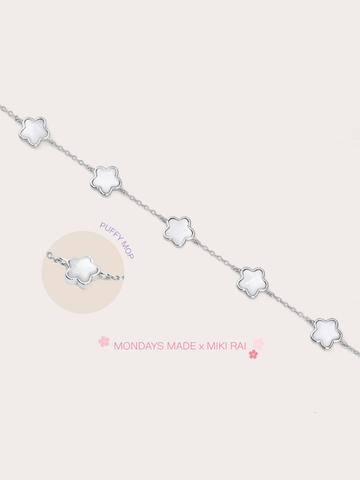 Puffy Sakura Mother Of Pearl Bracelet S925 Silver Rhodium (2) – Mondays Made Flower & Birthstone Jewelry Singapore
