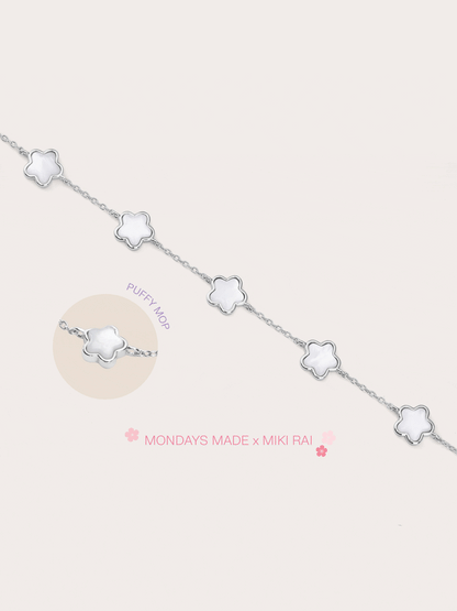 Puffy Sakura Mother Of Pearl Bracelet S925 Silver Rhodium (2) – Mondays Made Flower & Birthstone Jewelry Singapore