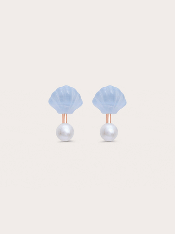 Puffy Seashell Ear Jacket Earrings Bla 18K Rose Gold – Mondays Made Flower & Birthstone Jewelry Singapore