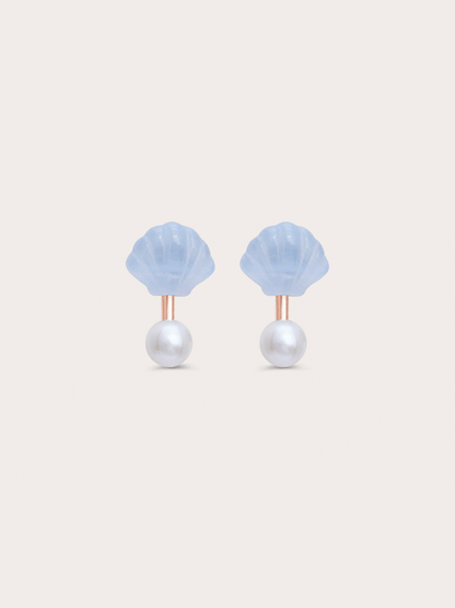 Puffy Seashell Ear Jacket Earrings Bla 18K Rose Gold – Mondays Made Flower & Birthstone Jewelry Singapore