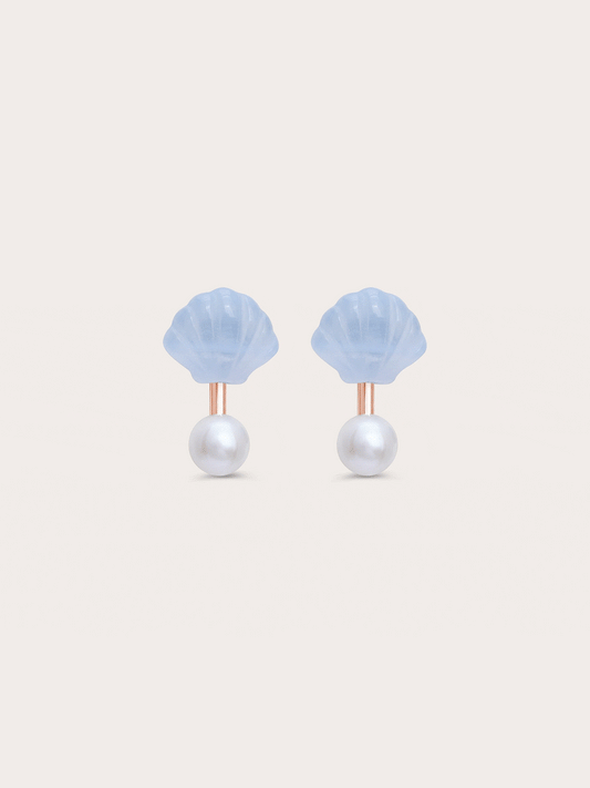 Puffy Seashell Ear Jacket Earrings Bla 18K Rose Gold – Mondays Made Flower & Birthstone Jewelry Singapore