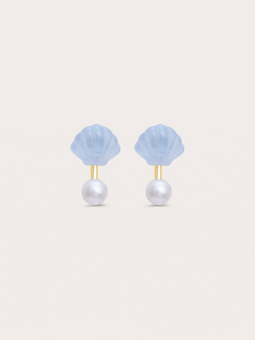 Puffy Seashell Ear Jacket Earrings Bla 18K Gold – Mondays Made Flower & Birthstone Jewelry Singapore