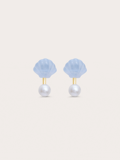 Puffy Seashell Ear Jacket Earrings Bla 18K Gold – Mondays Made Flower & Birthstone Jewelry Singapore