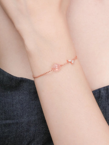 Puffy Flower Bracelet Rose Quartz 18K Rose Gold (4) – Mondays Made Flower & Birthstone Jewelry Singapore
