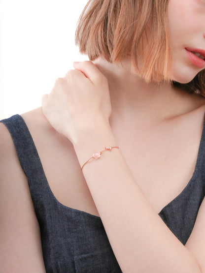 Puffy Flower Bracelet Rose Quartz 18K Rose Gold (6) – Mondays Made Flower & Birthstone Jewelry Singapore