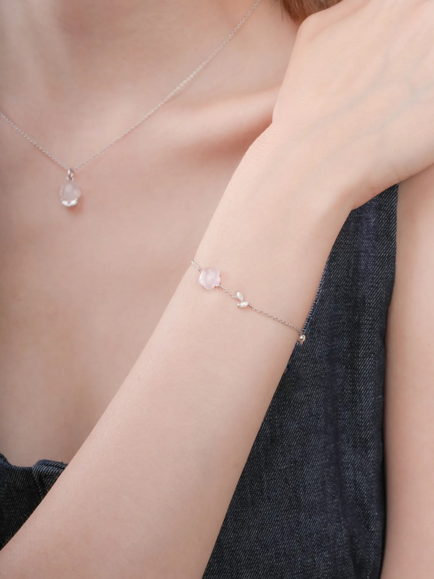 Puffy Flower Bracelet – Rose Quartz