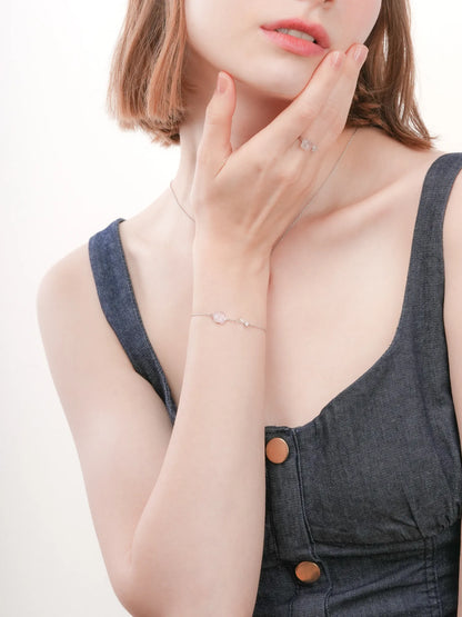 Puffy Flower Bracelet Rose Quartz S925 Silver Rhodium (6) – Mondays Made Flower & Birthstone Jewelry Singapore