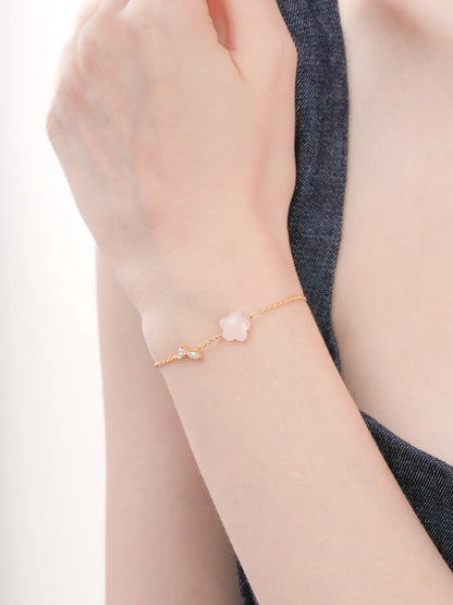 Puffy Flower Bracelet Rose Quartz 18K Gold (4) – Mondays Made Flower & Birthstone Jewelry Singapore