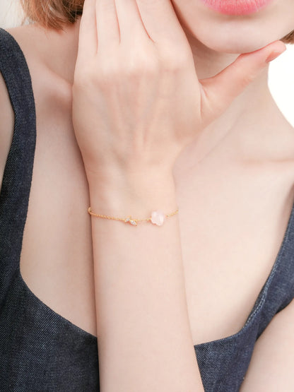 Puffy Flower Bracelet Rose Quartz 18K Gold (5) – Mondays Made Flower & Birthstone Jewelry Singapore