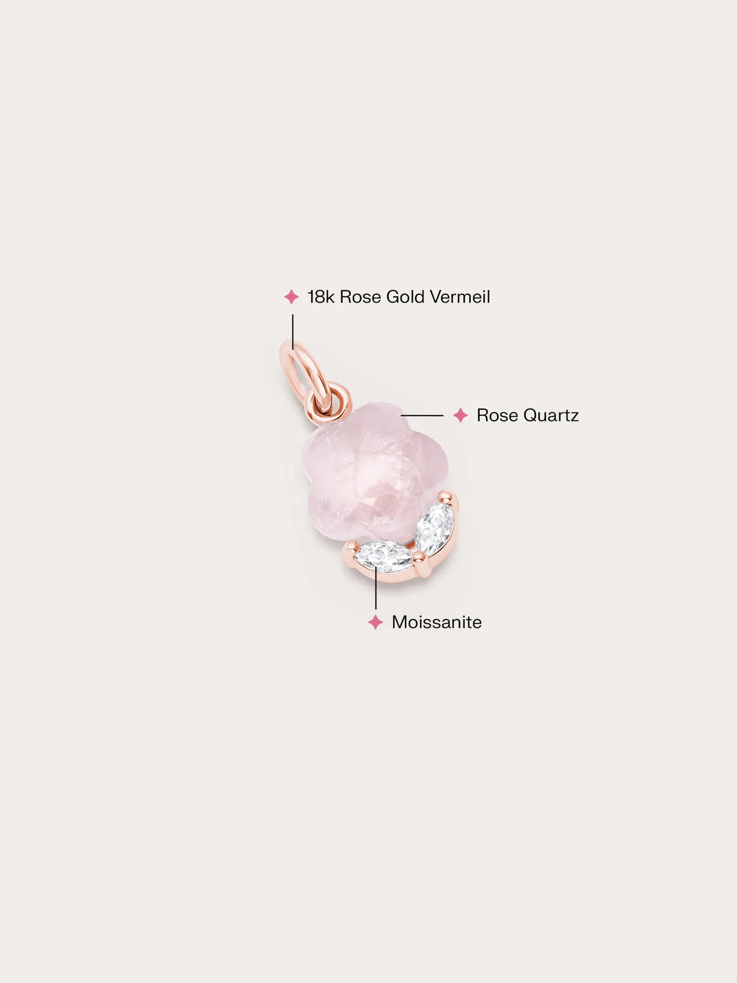 Puffy Flower Charm – Rose Quartz