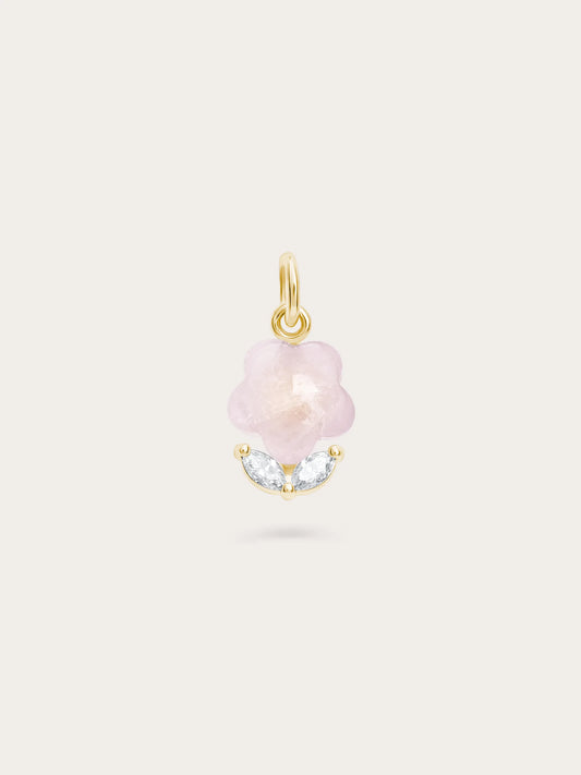 Puffy Flower Charm Rose Quartz Yellow Gold – Mondays Made Demi-Fine Flower & Gemstone Jewelry Singapore