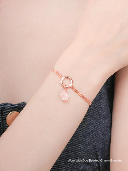 Puffy Flower Charm Rose Quartz 18K Rose Gold Worn With – Mondays Made Flower & Birthstone Jewelry Singapore