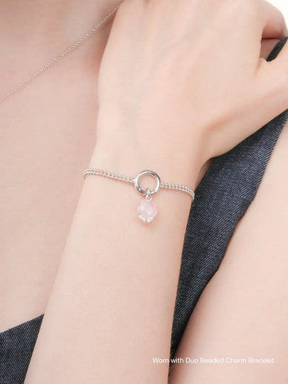 Puffy Flower Charm Rose Quartz S925 Silver Rhodium Worn With – Mondays Made Flower & Birthstone Jewelry Singapore