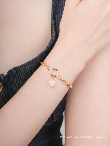 Puffy Flower Charm Rose Quartz 18K Gold Worn With – Mondays Made Flower & Birthstone Jewelry Singapore