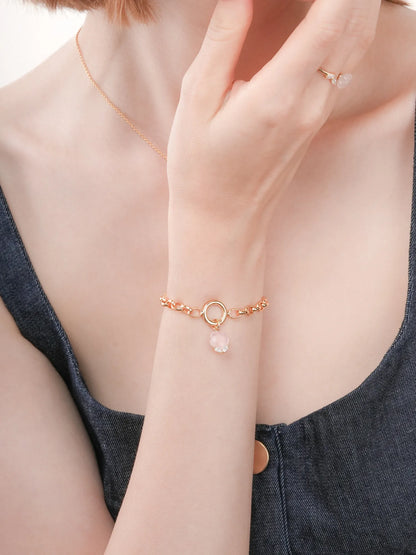 Puffy Flower Charm Rose Quartz 18K Gold (5) – Mondays Made Flower & Birthstone Jewelry Singapore