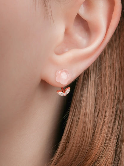 Puffy Flower Ear Jacket Earrings Rose Quartz 18K Rose Gold (5) – Mondays Made Flower & Birthstone Jewelry Singapore