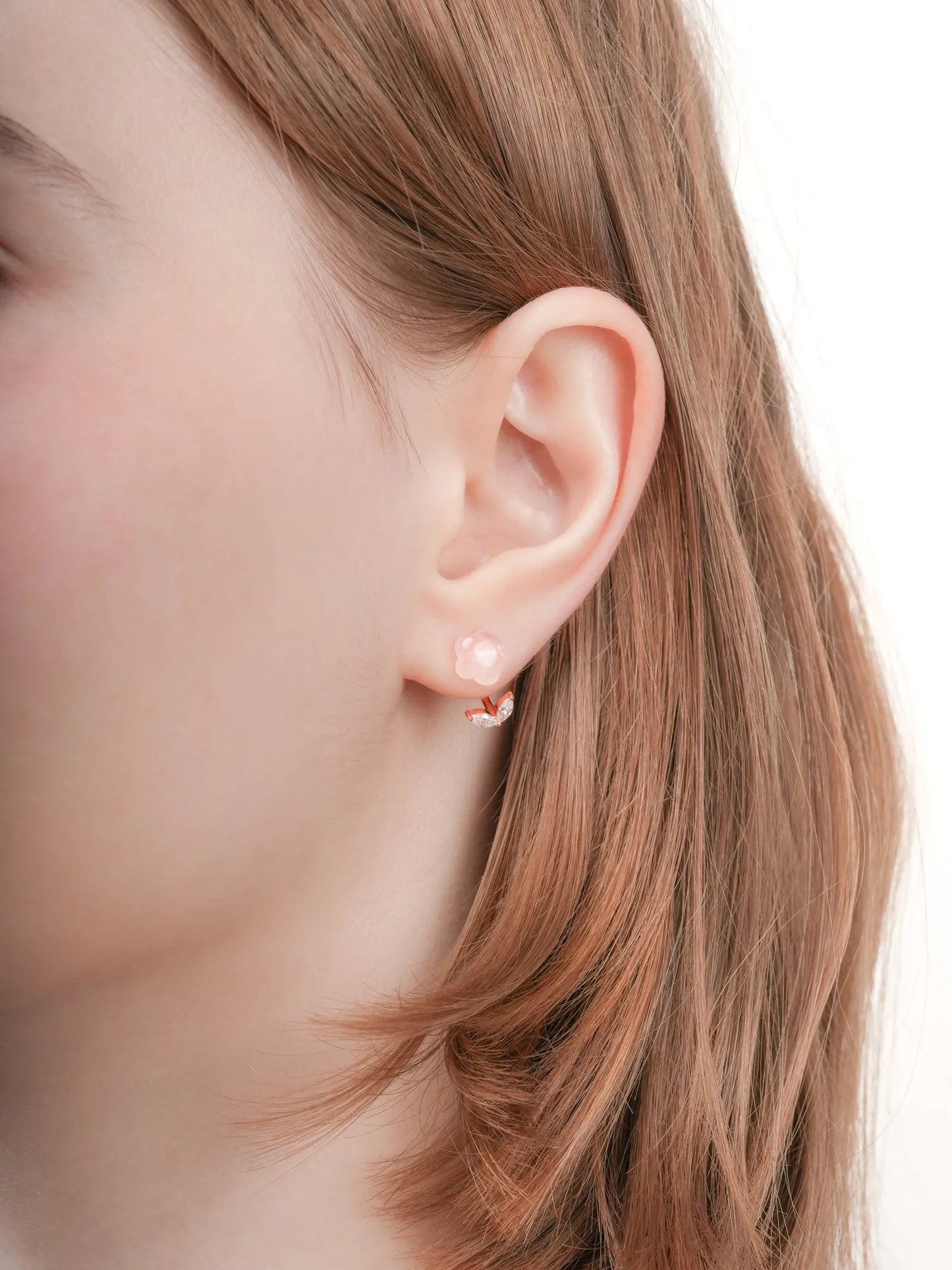 Puffy Flower Ear Jacket Earrings – Rose Quartz