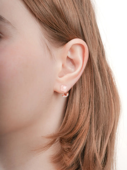 Puffy Flower Ear Jacket Earrings Rose Quartz 18K Rose Gold (6) – Mondays Made Flower & Birthstone Jewelry Singapore