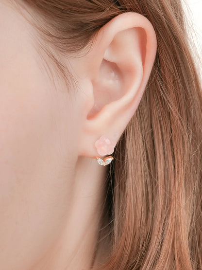 Puffy Flower Ear Jacket Earrings Rose Quartz 18K Gold (5) – Mondays Made Flower & Birthstone Jewelry Singapore