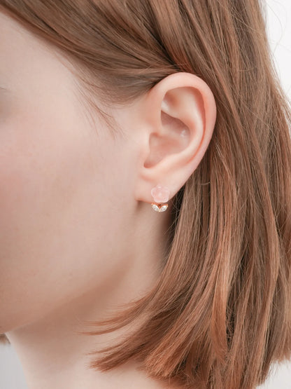 Puffy Flower Ear Jacket Earrings Rose Quartz 18K Gold (6) – Mondays Made Flower & Birthstone Jewelry Singapore