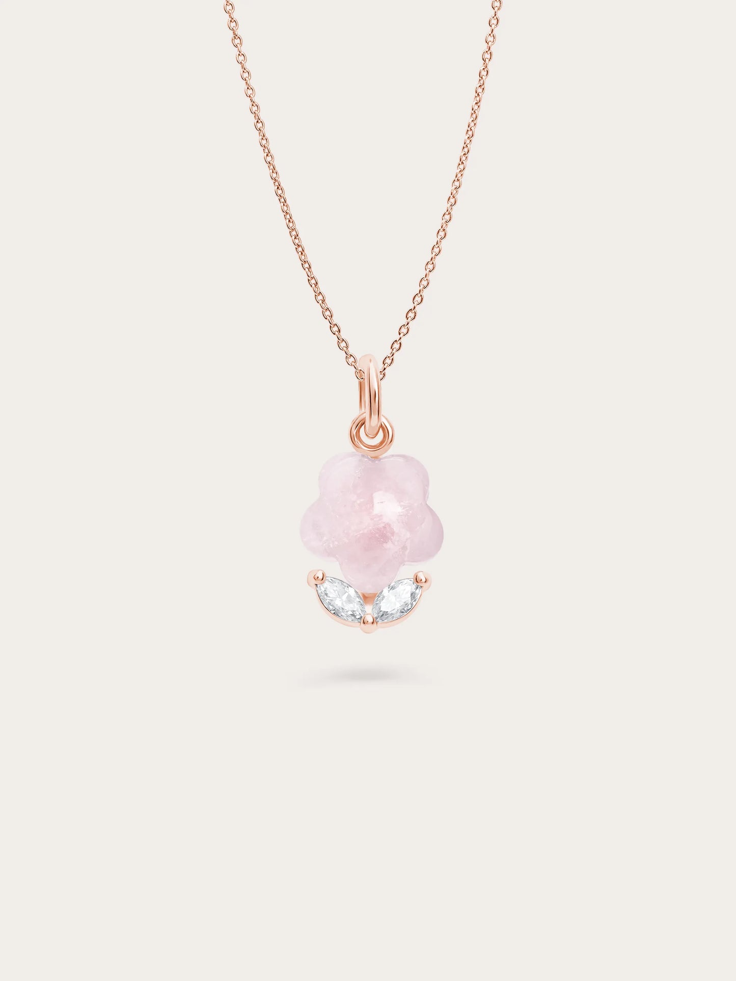 Puffy Flower Necklace – Rose Quartz