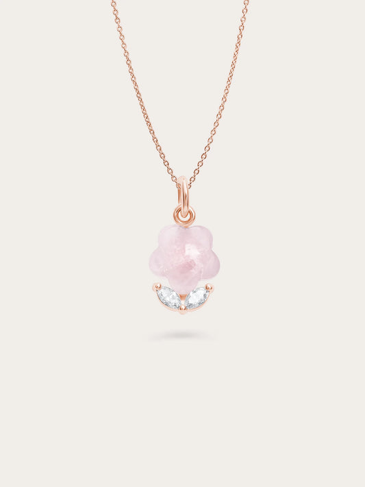 Puffy Flower Necklace Rose Quartz Rose Gold – Mondays Made Demi-Fine Flower & Gemstone Jewelry Singapore
