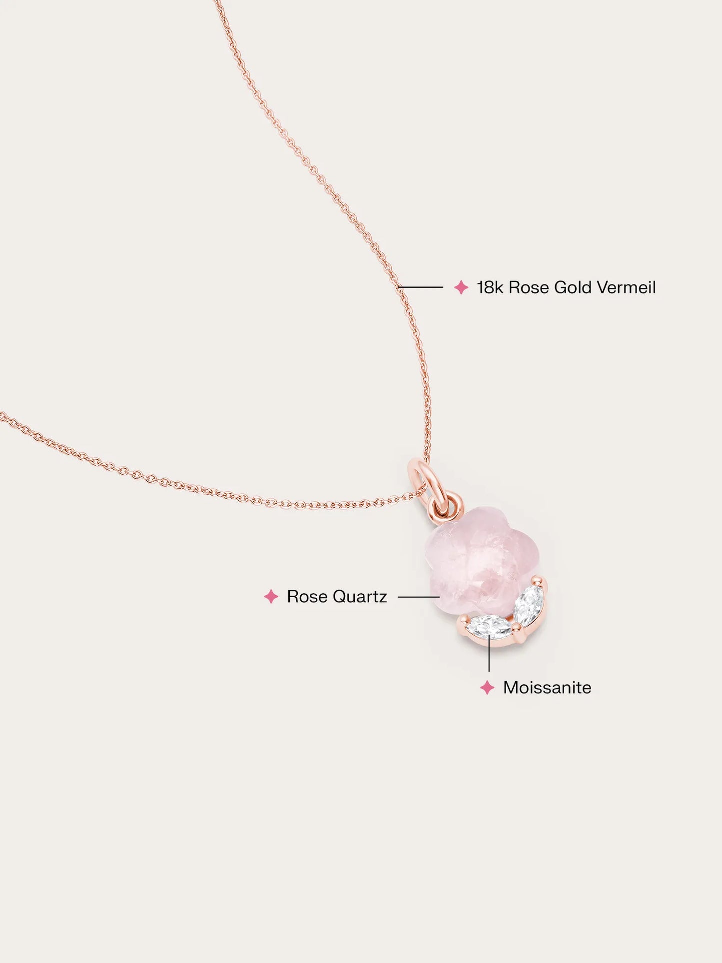Puffy Flower Necklace – Rose Quartz