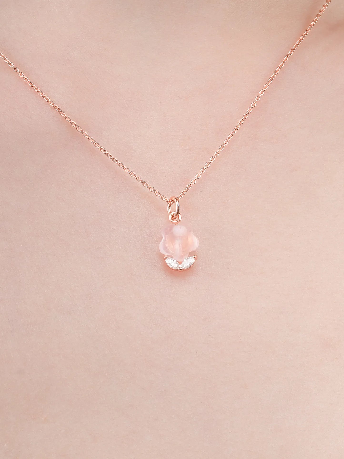 Puffy Flower Necklace – Rose Quartz