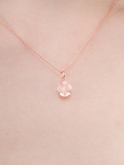 Puffy Flower Necklace Rose Quartz 18K Rose Gold (4) – Mondays Made Flower & Birthstone Jewelry Singapore