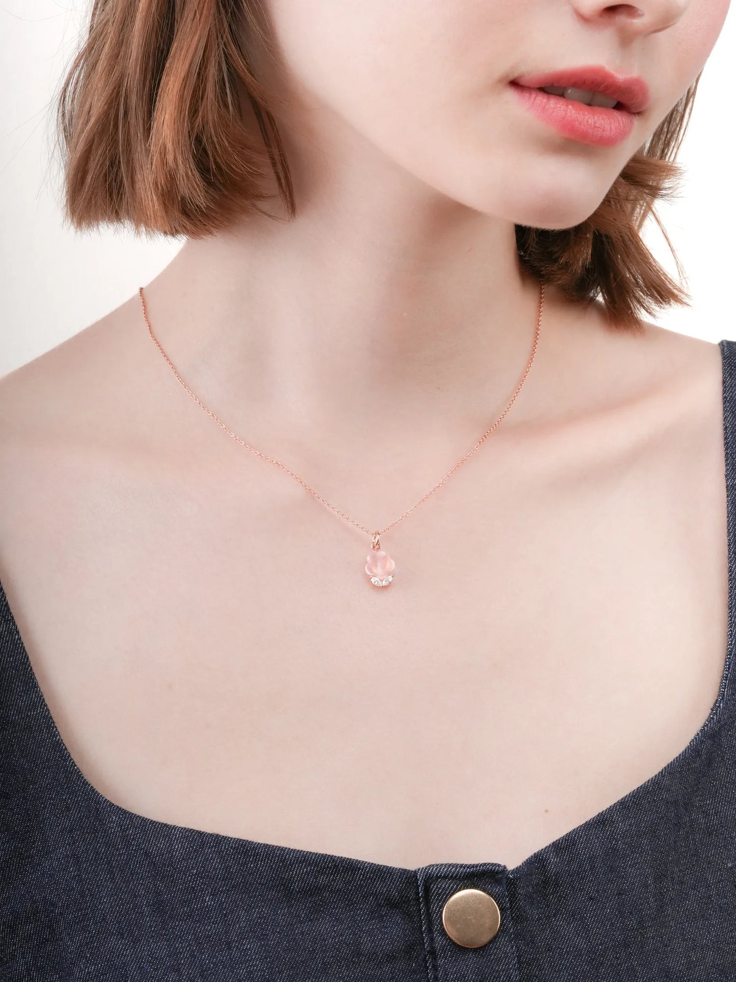Puffy Flower Necklace – Rose Quartz
