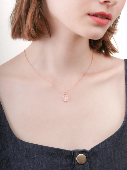 Puffy Flower Necklace Rose Quartz 18K Rose Gold (5) – Mondays Made Flower & Birthstone Jewelry Singapore