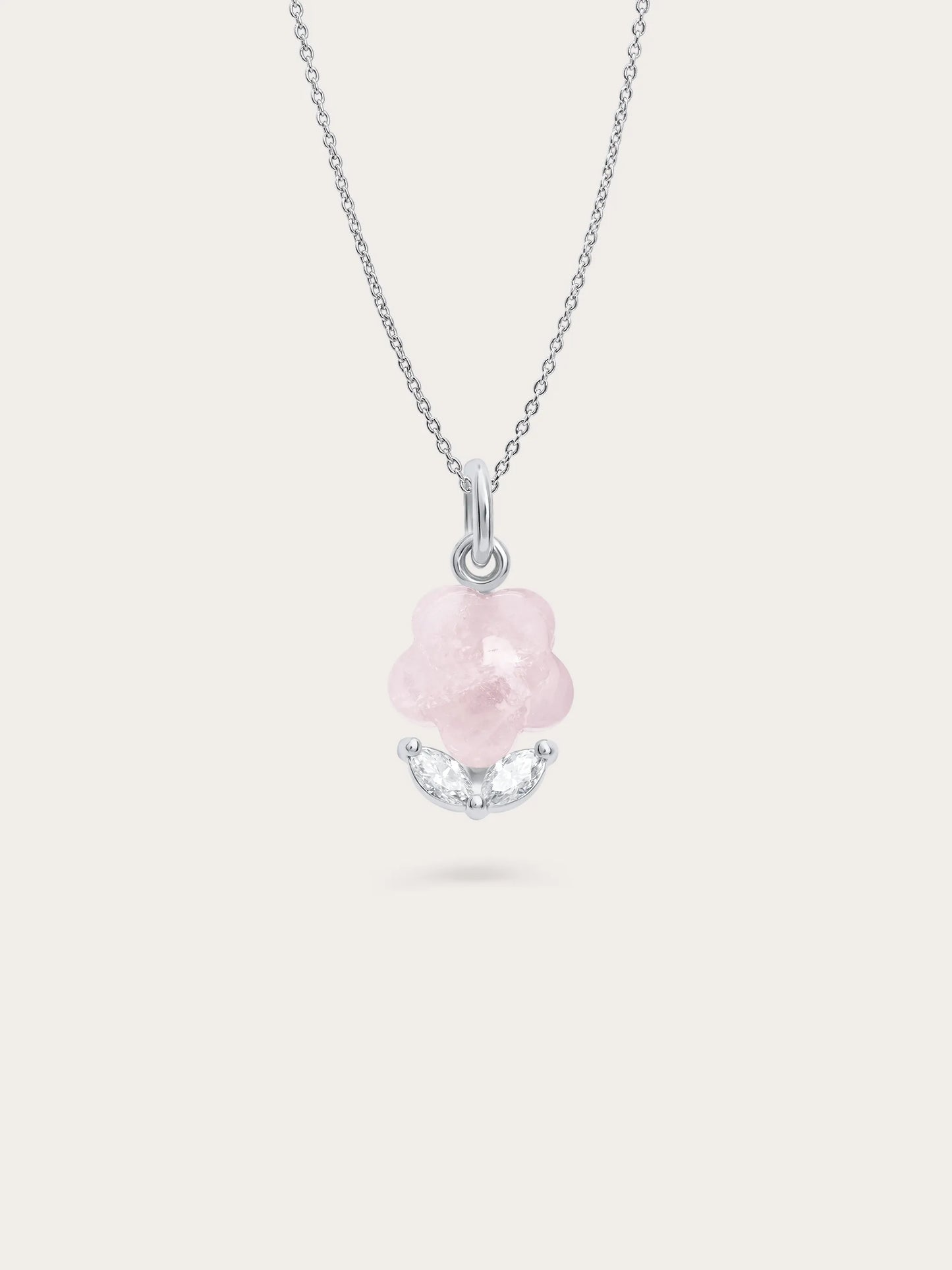 Puffy Flower Necklace – Rose Quartz